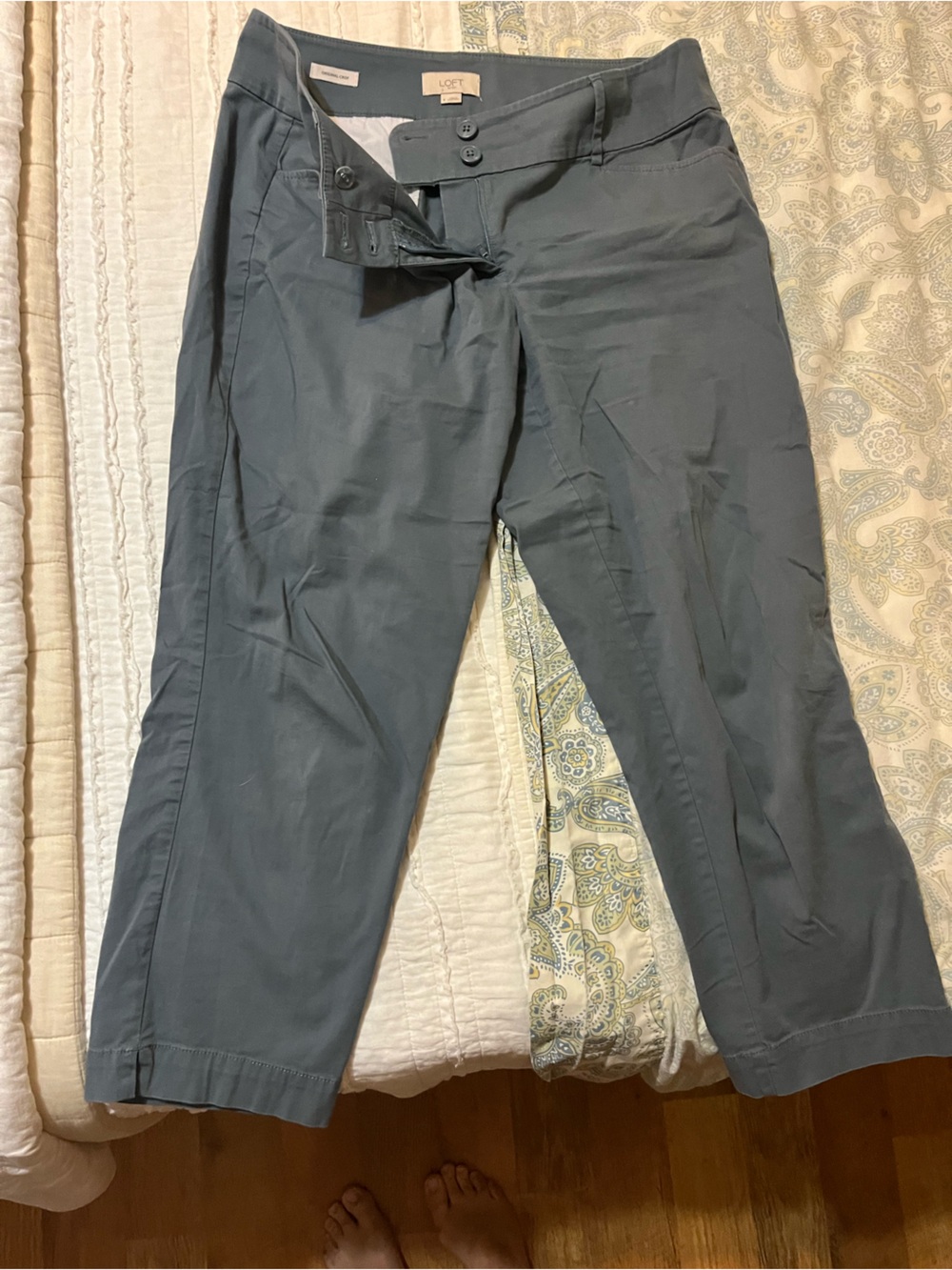 LOFT Slate Gray Cropped Straight-Leg Pants